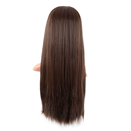 MapofBeauty 24 Inch Long Straight Flat Bangs Party Cosplay Wig, Brown | 60 cm Synthetic Hair Wig, Heat Resistant, Women - color: Brown