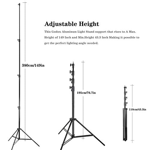 Godox 149 Inches Heavy Duty Aluminum Photography Light Tripod Stand for Aputure Ls60W 300D II Godox SL-60W SL-150II FV150 FV200 AD300PRO AD400PRO Studio Photography Lighting | Compatible with Aputure 200D 300D Godox SL60W SL150WII AD300Pro AD400Pro Studio