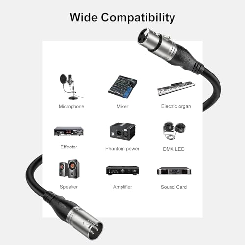 XLR Cable 10ft 10 Packs Microphone Cable with 3-Pin XLR Male to Female | Balanced, Professional Shielded, for Mic, Mixer, Speaker Systems, Radio Station and Podcast, Black - color: Black, size: 10 Feet-10 Pack