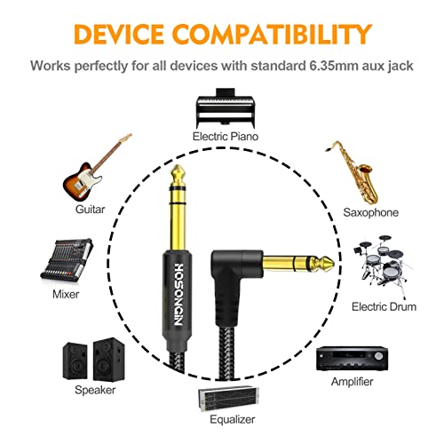 HOSONGIN 1/4 Inch TRS Instrument Cable 10 feet 2-Pack, Straight-to-Right Angle 6.35mm Male Stereo Audio Cord, Balanced Interconnect Line for Electric Guitar, Bass, Keyboard, Mixer, Amplifier, Speaker - size: 10 Feet, style: 1/4" TRS Stereo Cable