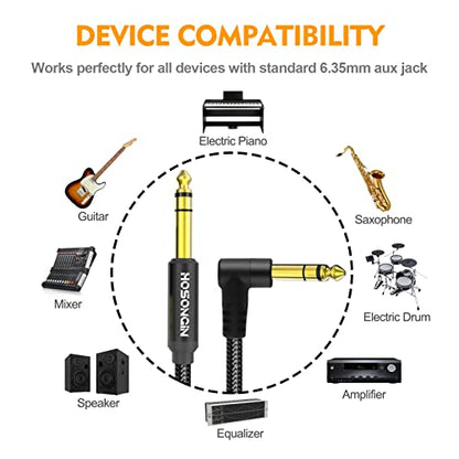 HOSONGIN 1/4 Inch TRS Instrument Cable 6.6 feet 2-Pack, Straight-to-Right Angle 6.35mm Male Stereo Audio Cord, Balanced Interconnect Line for Electric Guitar, Bass, Keyboard, Mixer, Amplifier, Speaker - size: 6.6 Feet, style: 1/4" TRS Stereo Cable