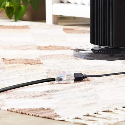 8 Ft Black Outdoor Extension Cord with Lighted End Weatherproof 12 Gauge | UL Certified 12/3 SJTW Cable, 15A Rated, Designed for Outdoor Lights, Appliances and Lawn Equipment - size: 8FT, style: 12/3