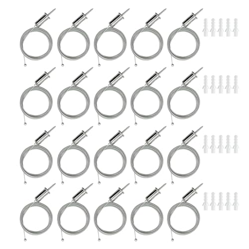 Hexagon Garage Lights Suspension Cables Kit Steel Hanging Chains 1m / 3.28ft, Hex Honeycomb Light Connectors Pendant Light Wire Rope Cable Heavy Duty Chandelier Wire Adjustable (20pcs 1m)
