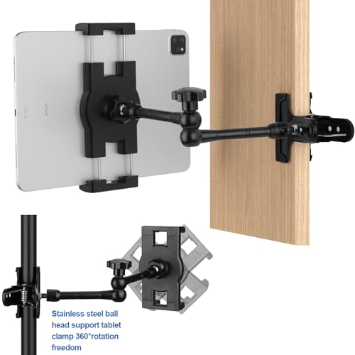 Mippko Tablet Holder for Desk/Table/Easel/Board/Shelf,360° Adjustable Aluminium Alloy Arm Metal Clamp iPad Mount,Compatible with 7~12.9" iPad/Nexus/LG G Pads/e-Reader/Switch