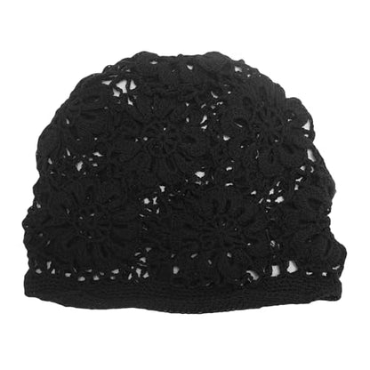 ZLYC Women Cotton Crochet Slouchy Beanie Hat Handmade Knit Summer Skull Cap | Lightweight breathable,boho casual chic look,travel photos festival party,café commute daily wear,beach concert gathering - color: Black Knitted