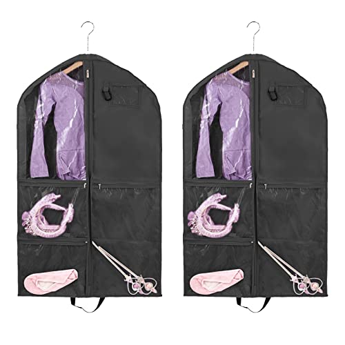 2 Pack Garment Bags for Travel Hanging Clothes,40inch Dance Bag,Dance Garment Bags For Dancers,Dance Competition Essentials,Dance Costume Garment bag For Kids Girls. - color: 2 Pack Black