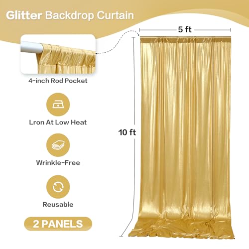 gogoparti 10x10FT Gold Sequin Backdrop Curtain - 2 Panels of 5x10FT Wrinkle-Free Glitter Drapes for Photography, Birthdays, Weddings & Graduations - color: Gold, size: 5FT x 10FT(2 panels)