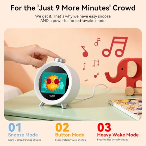 MOMILLA Alarm Clock for Heavy Sleepers Adults, Colorful Screen Temperature, Loud 7-Day Programmable 4 Alarms, Kids Alarm Clocks for Bedrooms Boys Girls, Easy to Set, Digital White Noise, Hourly Chime - style: Silver Button