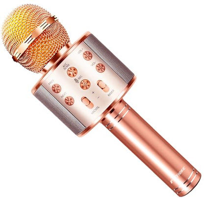 Microphone for Kids Voice Change Karaoke Microphone Kids Girl Gifts Handheld Wireless Bluetooth Microphone Home Party Favor Mic Microphones Kids Christmas Birthday Gifts - color: Rose Gold
