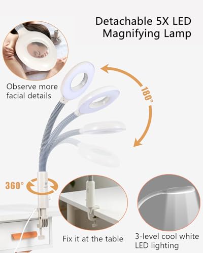 Artist hand Professional Facial Steamer with 5X LED Magnifying Lamp 2 in 1 | Esthetician Face Steamer for Facial Deep Cleansing, Facial Machine Fast Heat Moisturizing for Beauty Salon Spa Home Use - size: White Hot Only & Magnifire Lamp