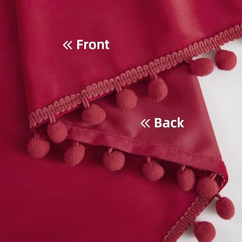 Red Pom Pom Velvet Curtains for Holiday Season 42"x84" Room Darkening Drape - color: Pom Pom- Red 2, size: 42"W x 84"L (Pack of 2)