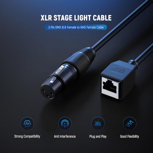 Neewer 3 Pin DMX XLR Female to RJ45 Female Cable, 2 Pack RJ45 to 3 Pin XLR Adapter Connector Only TL60 RGB Tube Light Wand and DMX512 Console Lighting Controller, 1ft/35cm, NC008 - style: 3 Pin Female to Female Cable