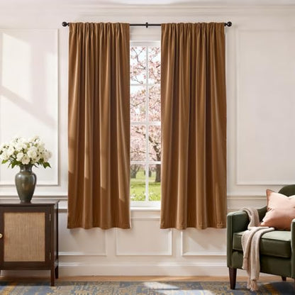Lazzzy Blackout Golden Brown Velvet Curtains Rod Pocket 52×72 Inch 2 Panels | Soft Velvet, For Small Windows, Kitchens & Bathrooms, Light Shifting Texture, Elegant Luxury Drape, Rich, Rod Pocket - color: R | Gold Brown, size: 52"W x 72"L (Pack of 2)