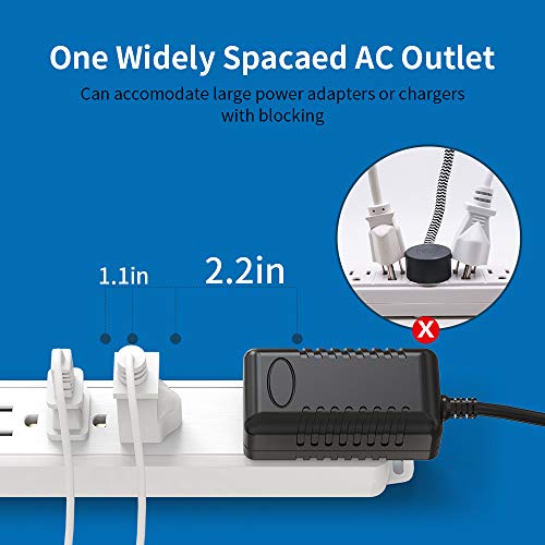 NTONPOWER 7 Outlets Surge Protector Power Strip, Flat Plug, 15 A Circuit Breaker, 5ft Heavy Duty Cord Wall Mount Right Angle Plug for Home Theater Office, White, 1080 Joules - size: 5 ft