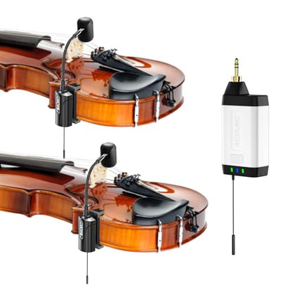 Dual UHF Violin Wireless Microphone Gooseneck Pick Up Instrument Clip-on Mic 1 Receiver and 2 Transmitter System for Violin Stage Musical Instrument Performance,Q2/VT-5