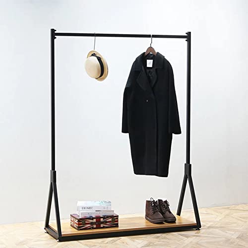 Modern Simple Heavy Duty Metal and Wood Rolling Clothing Garment Rack with Wheel,Creative Commercial Wedding Dress Display Shelf,Floor-Standing Clothes Hangers (Black with Wood, 47.2" L) - color: Black with Wood