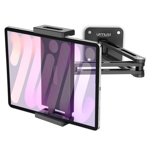Dual Arm Tablet Wall Mount Ipad Holder, 4.7-13" | 360° Rotation Adjustable, Aluminum Extendable Arm, For iPad mini/Air/Pro/Galaxy Tab/Kindle, Kitchen Home Office - size: 2 Arm-Up to 13"