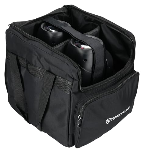 Rockville RLB40 Padded Travel Bag for (2) Chauvet or American DJ Effect Lights | 10mm Padding, 13" x 13" x 6.8" Per Compartment, Removable Divider, Accessory Pocket, Shoulder Strap, Fits 1 or 2 Fixtures