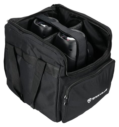 Rockville RLB40 Padded Travel Bag for (2) Chauvet or American DJ Effect Lights | 10mm Padding, 13" x 13" x 6.8" Per Compartment, Removable Divider, Accessory Pocket, Shoulder Strap, Fits 1 or 2 Fixtures