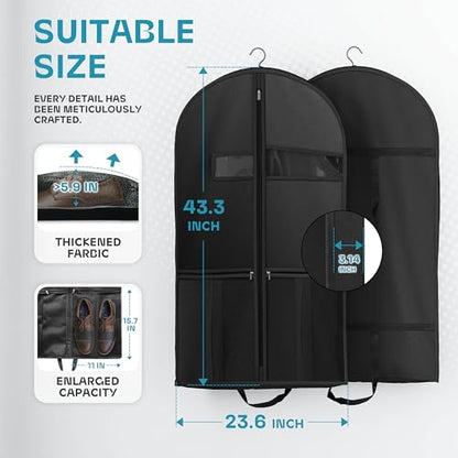 Lazebox 43" Travel Garment Bag with Accessories Zipper Pocket, Heavy Duty Suit Bag for Suits, Tuxedos, Dresses, Coats, Black, 3 packs - size: 43inch-3 packs-Black