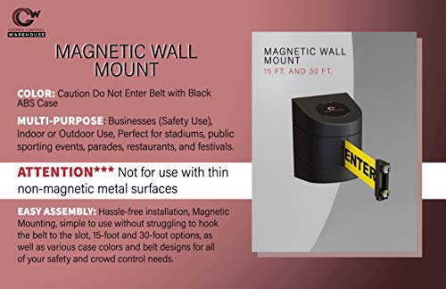 Crowd Control Warehouse Magnetic Wall Mount Retractable Belt Barrier, 30 Ft - color: Caution Do Not Enter Belt with Black ABS Case, size: 30 foot belt