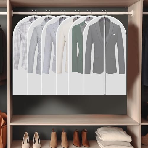 Garment Bags 12 Pack, 24x40 Inch Clothes Covers for Closet | Dust Proof Translucent PEVA, Full-Length Zipper, 12 Mid-Length Bags, for Suits, Shirts and Seasonal Rotation - size: 24" x 40" 12 Piece Set