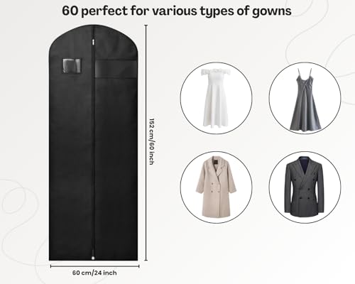 DS. DISTINCTIVE STYLE 2Pcs Dress Bags for Gowns, 60x24 In Long Dress Garment Bag with Clear Window, Garment Bag for Long Dress, Women's Coats, Formal Gowns, Evening Dresses (Black)