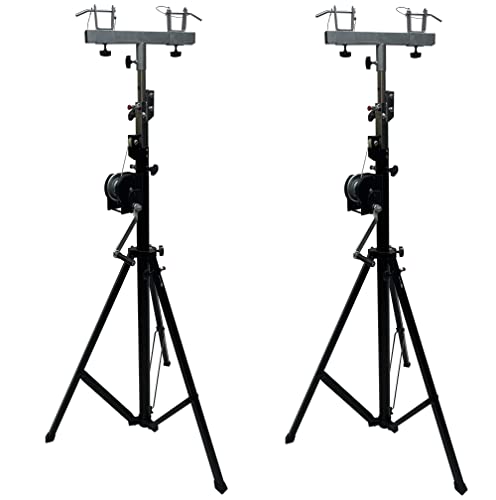 Two (2) xTRUSS 14FT LIGHTING CRANK STANDS UNIVERSAL T ADAPTER HEAVY DUTY DJ PA CLUB