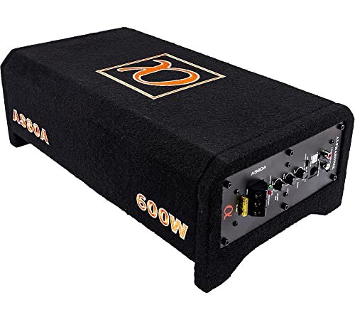 Alphasonik AS80A 8" 600 Watts with a Built-in Amplifier Down-Firing Shallow Mount Enclosed for Tight Spaces in Cars and Trucks, Slim Thin Loaded Subwoofer Air Tight Sealed Bass Enclosure - size: 8 Inch - 600 Watts Active