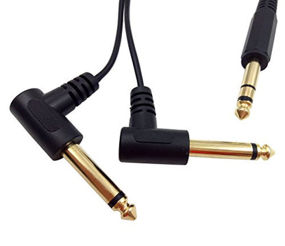 1 Feet Gold Plated 6.35mm 1/4" Male TRS Stereo to Dual 2 x 6.35mm 1/4" Male TS Mono 90 Degree Right Angle Y Splitter Audio Cable (30cm/1Feet) - color: 30cm/1Feet