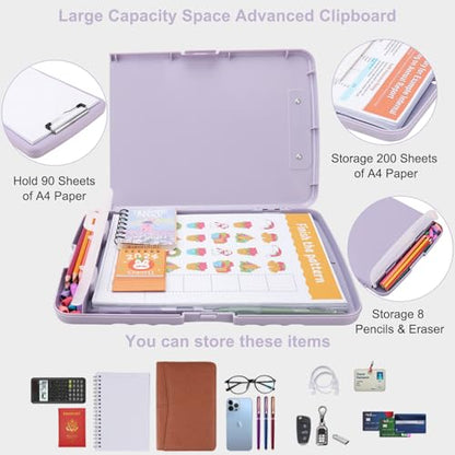 Clipboard with Storage, A4 Binder Nursing Clipboards with Pen Holder, Heavy Duty Storage Clipboards with Low Profile Clip, Clipboard Folder Side-Opening, Smooth Writing Clip Board (02Purple) - color: 02purple