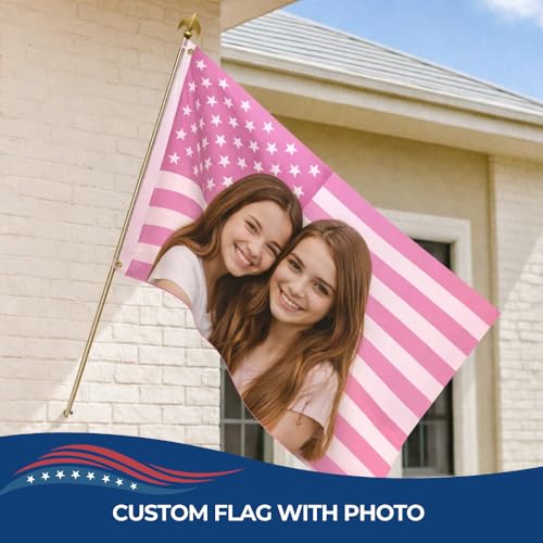 Custom Flag with Face on It by DreamController; Personalized American Flag with Photo Logo; Pink Flag Custom; 5 Sizes; HD Print; 2 Grommets; No Pole Hardware; Made in USA Fast Delivery - color: Flag with Photo