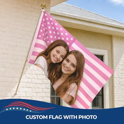 Custom Flag with Face on It by DreamController; Personalized American Flag with Photo Logo; Pink Flag Custom; 5 Sizes; HD Print; 2 Grommets; No Pole Hardware; Made in USA Fast Delivery - color: Flag with Photo