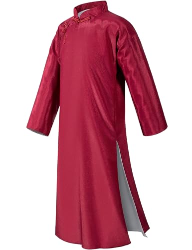 Boys Girls Kids Dragon Tang Coat Chinese Traditional Clothing Master Martial Arts Fan Scarf Set Outfit - color: Red, size: 6-7Years(130cm)