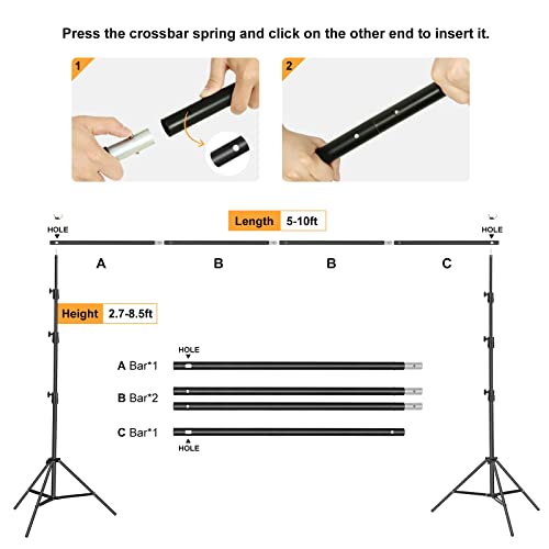 Backdrop Stand, Maxztill 8.5x10Ft Adjustable Photo Backdrop Stand Kit | Backdrop Stand for Parties,4 Crossbars,6 Background Clamps,4 Backdrop Clip Holder,2 Sandbags,1 Carry Bag for Wedding - size: 8.5X10ft Backdrop Stand