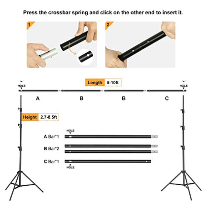 Backdrop Stand, Maxztill 8.5x10Ft Adjustable Photo Backdrop Stand Kit | Backdrop Stand for Parties,4 Crossbars,6 Background Clamps,4 Backdrop Clip Holder,2 Sandbags,1 Carry Bag for Wedding - size: 8.5X10ft Backdrop Stand