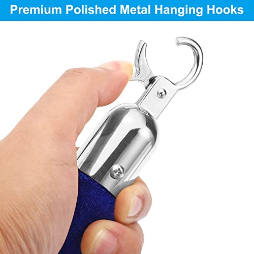 PATIKIL 5 Feet Blue Velvet Stanchion Rope, 2 Pack Crowd Control Barrier Rope with Snap Hooks for Posts Stand Queue Divider of Hotel Theater, Silver - color: Blue