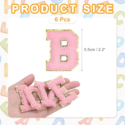 MECCANIXITY Chenille Letter Patches 2.2" Self Adhesive Letter B Stick on Embroidered Patch Sew on Letter Stickers Applique for Repairing Clothing Jeans Shoes Hats DIY(Pink, Pack of 6) - style: Letter-B