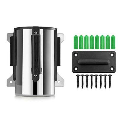 New Star Foodservice Wall Mount Retractable Belt Barrier, 16 ft Stainless Steel Crowd Control Safety Belt, Fixed Wall Mounted Queue Barrier with Black and Yellow Belt for Warehouses and Entryways - size: 16 Foot (Hazard Belt)