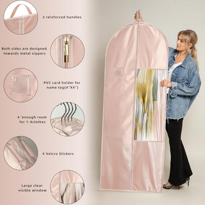 Garment Bags for Hanging Clothes and Travel with 4" Gusseted, Suit Cover for Clothes,Coats,Suit,Jackets,Dress,Shirts,Skirt. (Pink-48"-1pcs-Satin Fabric)