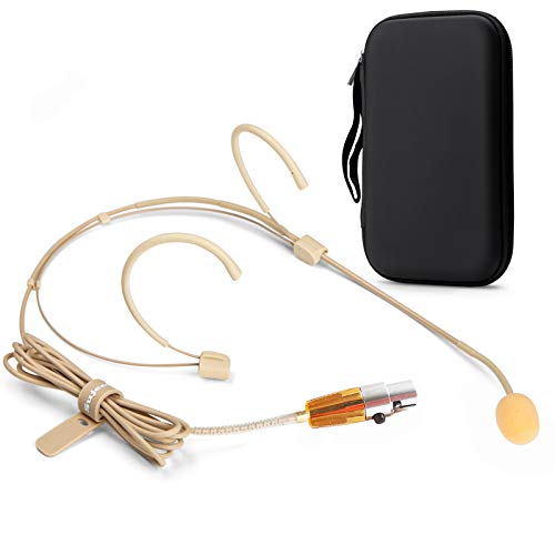 Headset Microphone Discreet Dual Ear Hook Headworn mic fits AKG Wireless Body Pack Transmitters for Lectures, Live Performance, Theater, Podcasts with Windscreens & Rugged Storage Case - size: Mini XLR TA3F Plug