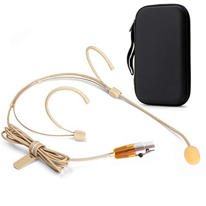 Headset Microphone Discreet Dual Ear Hook Headworn mic fits AKG Wireless Body Pack Transmitters for Lectures, Live Performance, Theater, Podcasts with Windscreens & Rugged Storage Case - size: Mini XLR TA3F Plug