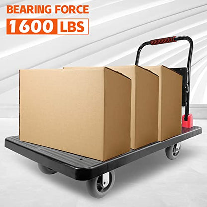 Foldable Platform Truck, 1600 LBS Push Cart with Five 6'' Wheels, 43" x 25" | Sturdy heavy duty moving dolly, flatbed hand cart with five 360° swivel 6" wheels for warehouse, garage and grocery transport - color: 1600lbs