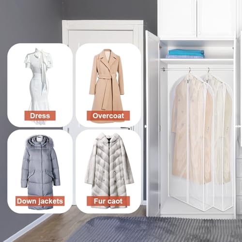 Zilink Leather Jacket Coat Storage Bags Dress Bags for Gowns Long 60 in | 7in Gussted, Wrinkle Free, Breathable, Dust Covers for Hanging Clothes for Leather Jacket Fur Coat Puffy Dress Storage, 4Pack - size: 60"-4pack