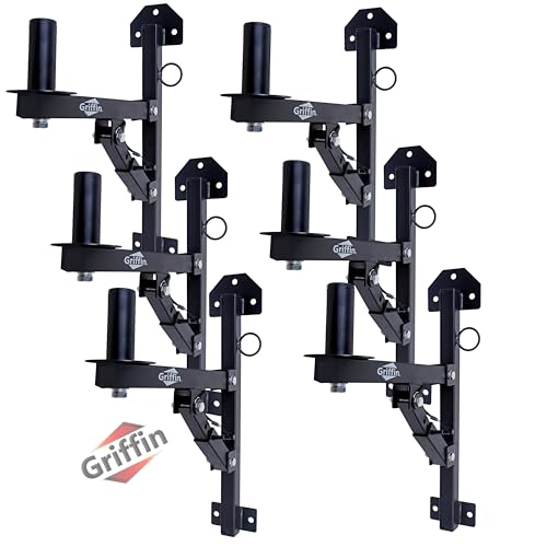 GRIFFIN 6-Pack PA Speaker Wall Mount Bracket Stands (All-SteelPRO Edition) – Audio Speaker Pole Holder – Securing Locking Pin & 3 Horizontal Level Tilt Adjustments – DJ On Stage Studio Monitor Holders - size: 6 Pack