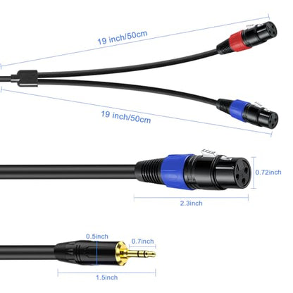 2 Pack 3.5mm TRS to 2 XLR Cable 6.6 FT for Microphone, Smartphone, Tablet, Laptop, Unbalanced 1/8 TRS Male to Dual XLR Female, Y Splitter Aux to Dual XLR Breakout Cable, Plated Pure Copper Conductors - size: 6.6 foot, style: 3.5mm TRS to XLR female, 2 Pac