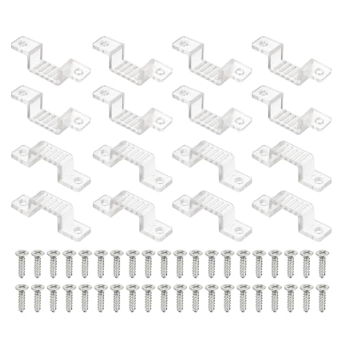 PATIKIL LED Strip Light Clips, 50 Pack Mounting Bracket Soft Fixing Clips Clamp Holders with Screws for 12mm Wide 3528/5050 Neon RGB Light Cable Ribbon, Transparent - size: 12 mm