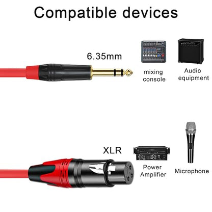 XLR Female to 1/4 (6.35mm) TRS Mono Jack Cable 10FT, 2 Pack, Red and Green, for Dynmic Microphone, Balanced 3 Pin XLR to TRS Plug Mic Cord, Plated Conductors - size: 10FT, style: XLR Female to 1/4"