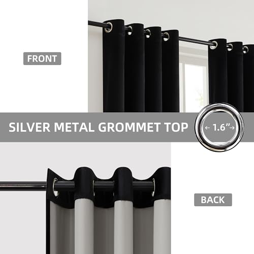BULBUL Black Gold 100% Full Blackout Velvet Curtains,72 inches Long Modern Liner Curtains Thermal Drapes Panels for Living Room Bedroom Grommet Set of 2 - color: Black & Gold, size: 52"W x 72"L (Pack of 2)