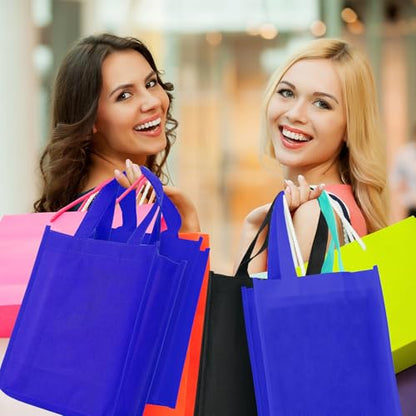Jexine 72 Pcs Non Woven Tote Bags Bulk, Reusable Large Gift Bags with Handles, Grocery Bag for Party Favors, 14 x 10 Inch - color: Royal Blue